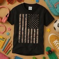 Desert Camo American Flag Military, Tactical Camouflage Usa Kids T-Shirt thumb 3