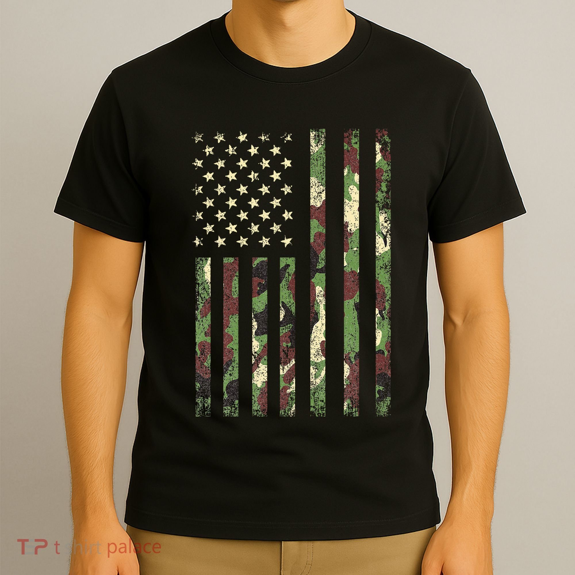 Desert Camo American Flag Military Tactical Camouflage Usa T-Shirt