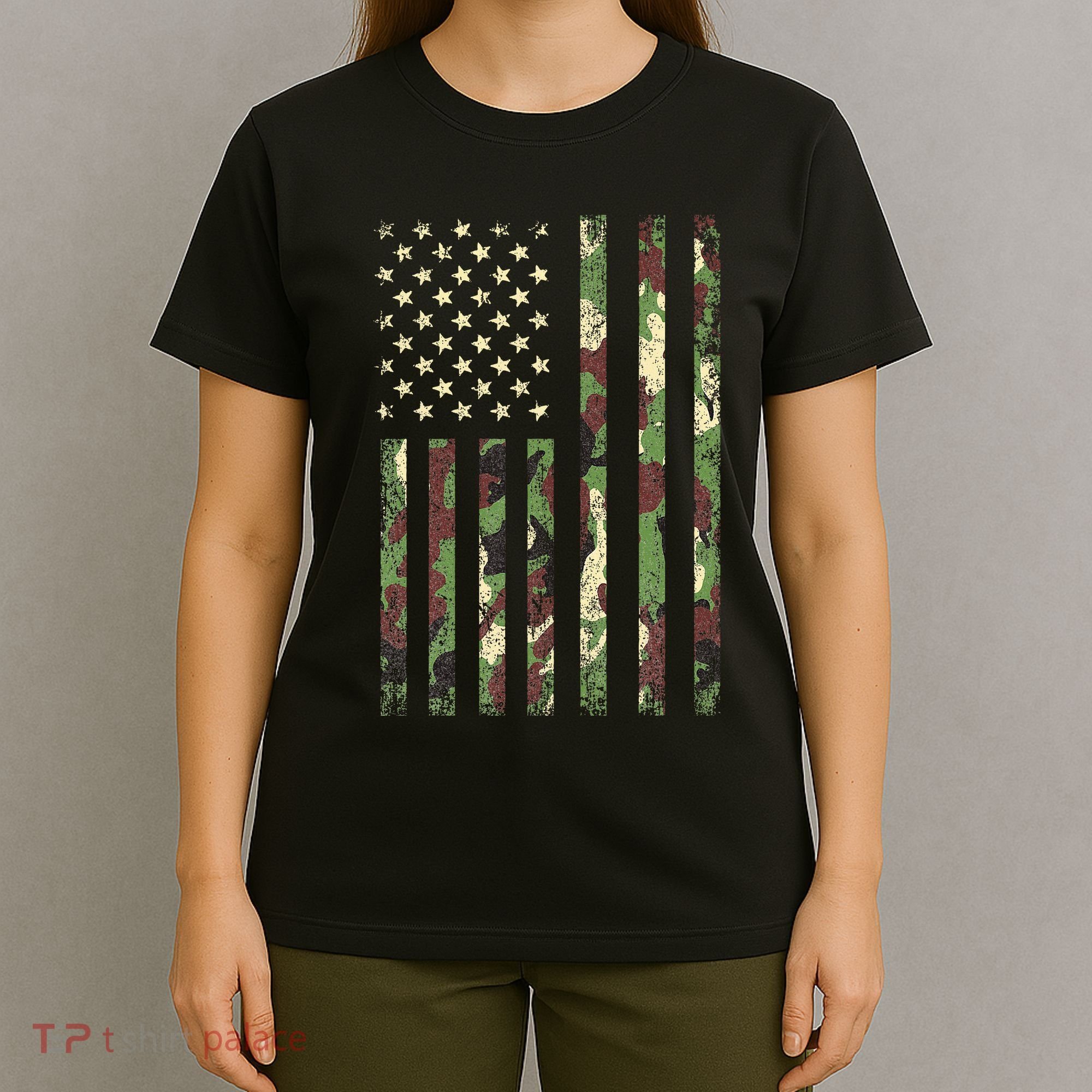 Desert Camo American Flag Military Tactical Camouflage Usa T-Shirt