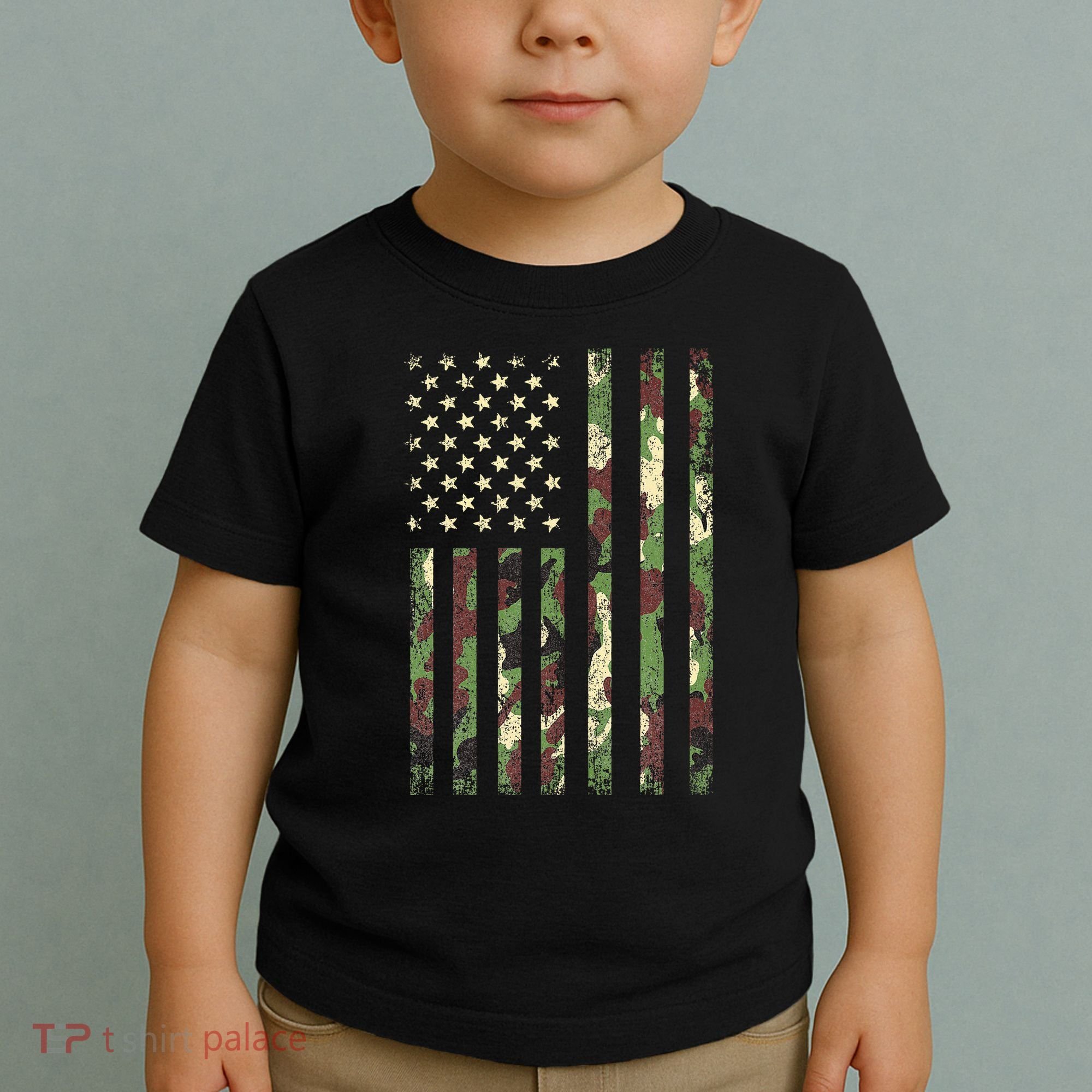 Desert Camo American Flag Military Tactical Camouflage Usa Toddler T-Shirt