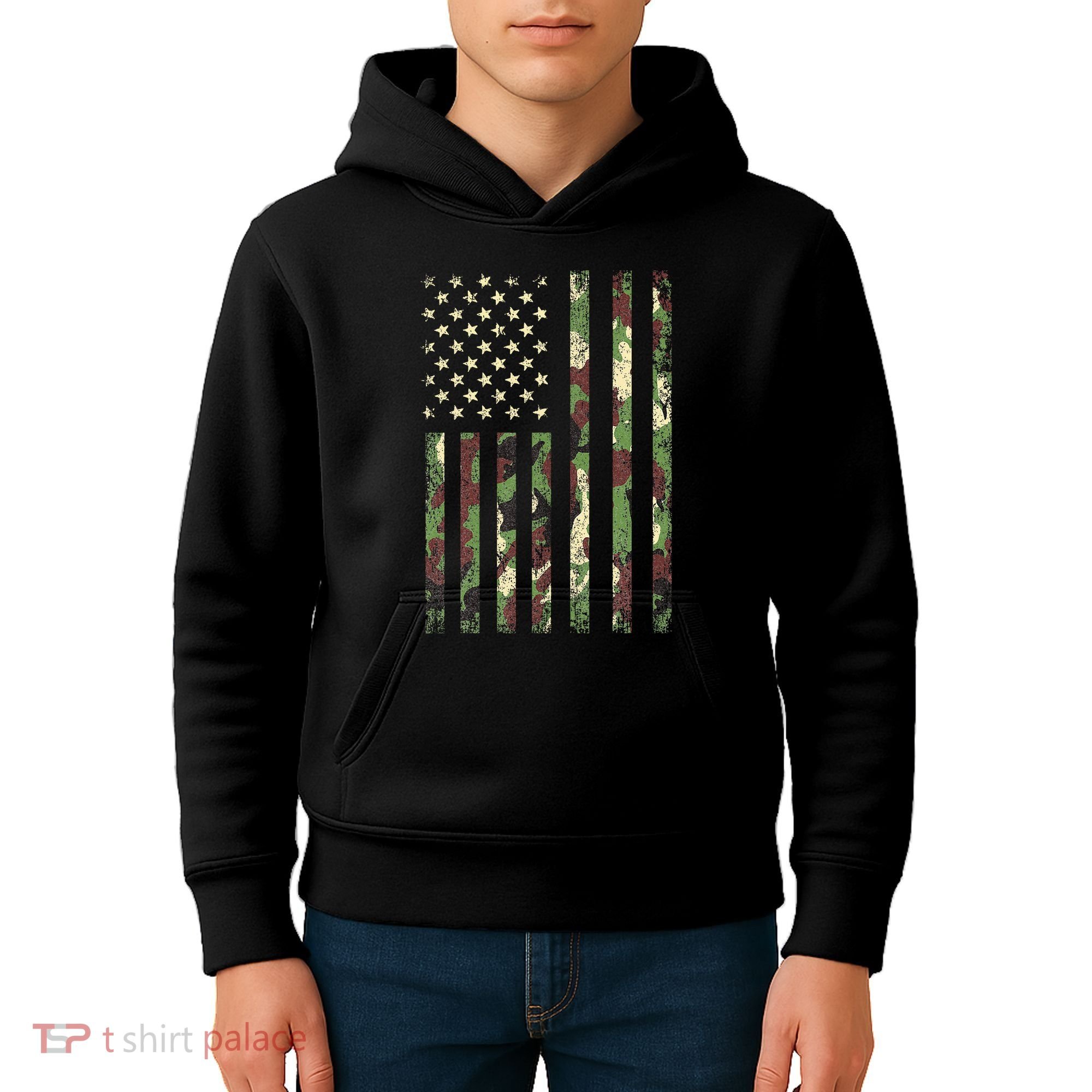 Desert Camo American Flag Military Tactical Camouflage Usa Kids Hoodie
