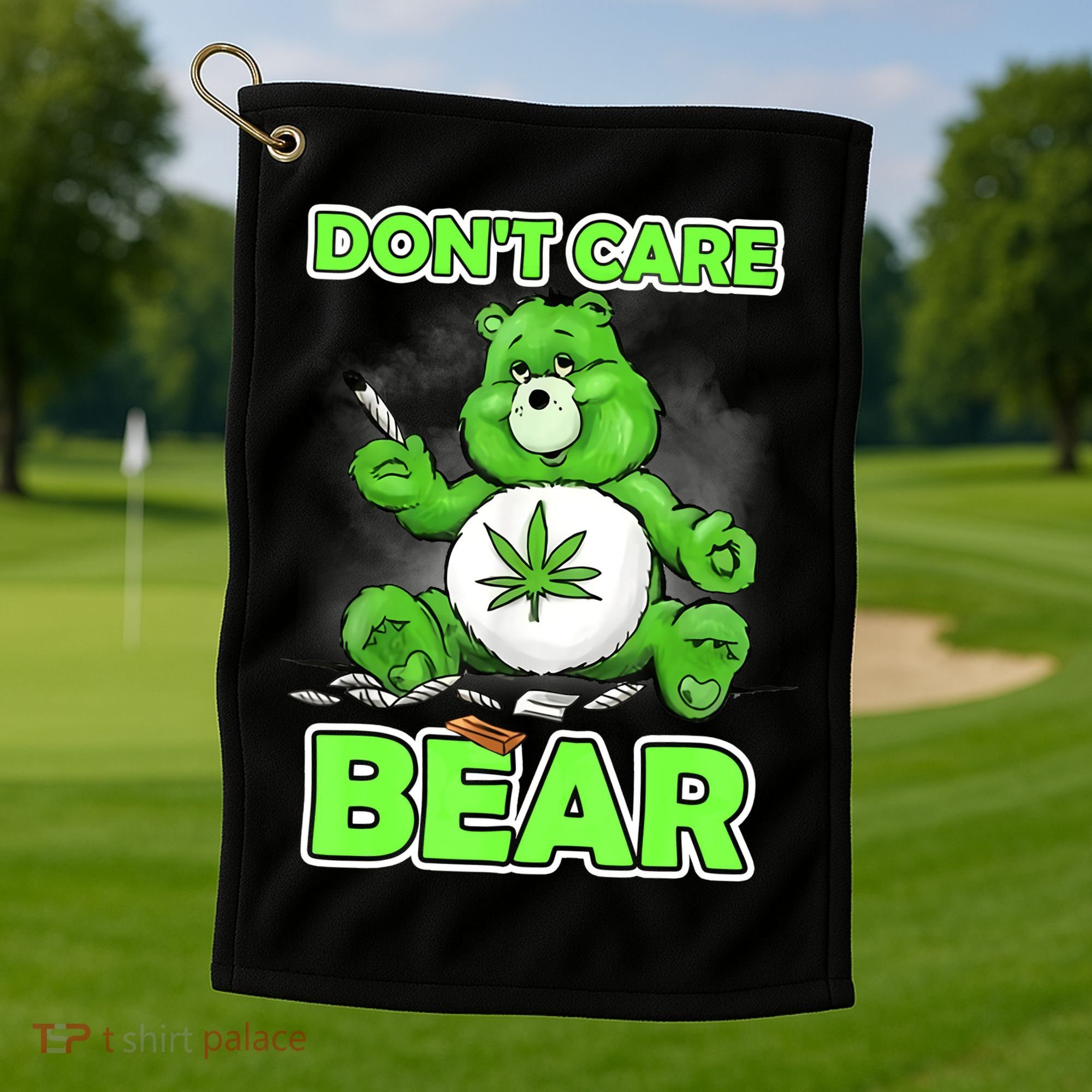 Dont Care Bear Smoking Weed Cannabis Marijuana 4 20 Stoner Gift 2 Golf Towel