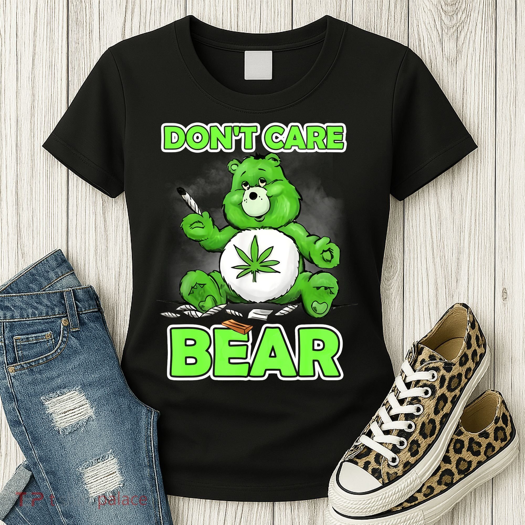 Dont Care Bear Smoking Weed Cannabis Marijuana 4 20 Stoner Gift 2 Women's T-Shirt
