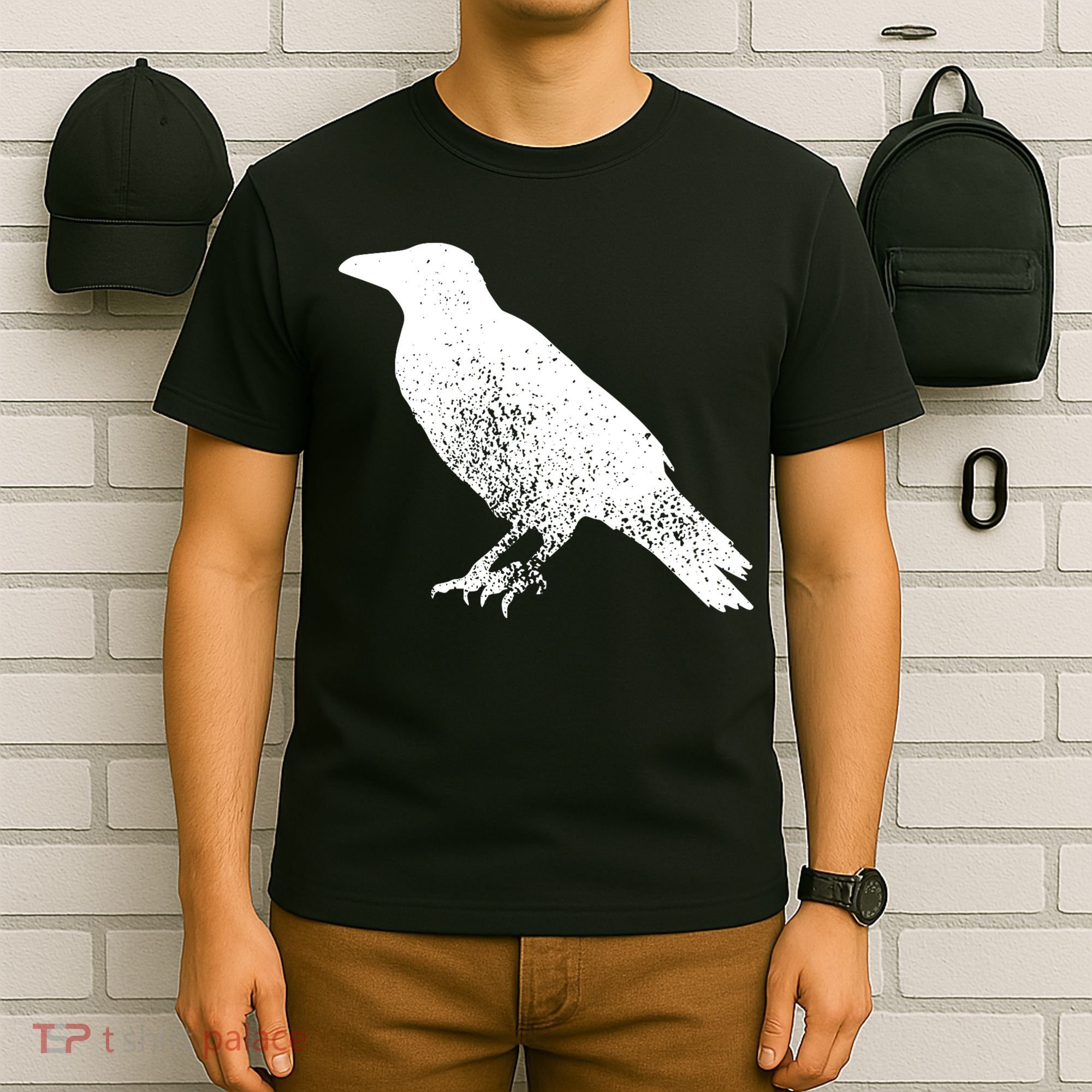 Distressed Crow Bird Print Raven Vintage Bird T-Shirt