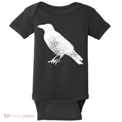 Distressed Crow Bird Print Raven Vintage Bird Baby Bodysuit