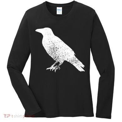 Distressed Crow Bird Print Raven Vintage Bird Women's Long Sleeve Shirt