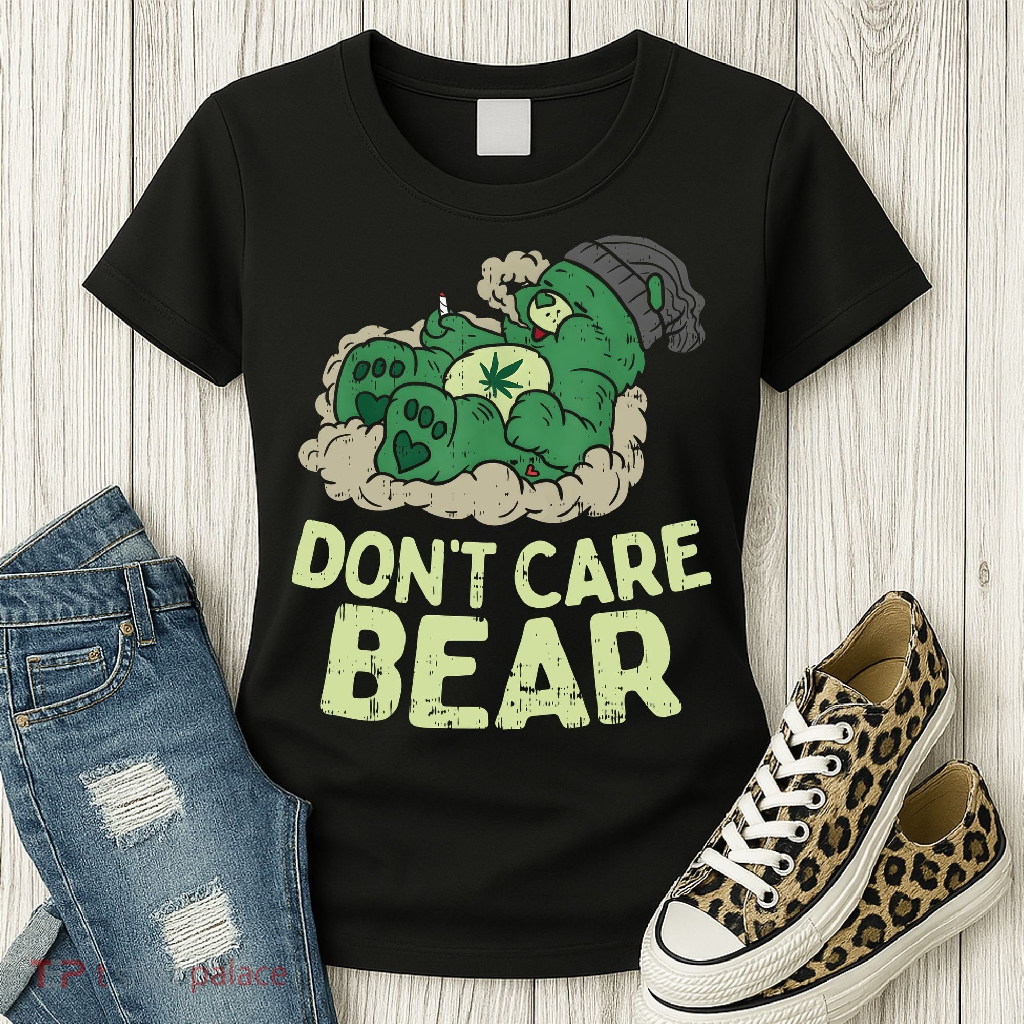 Dont Care Bear Smoking Weed Cannabis Marijuana 4 20 Stoner Gift 2 Women's T-Shirt