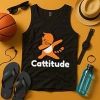 Dabbing Cat Cattitude Funny Attitude Dance Tank Top thumb 4