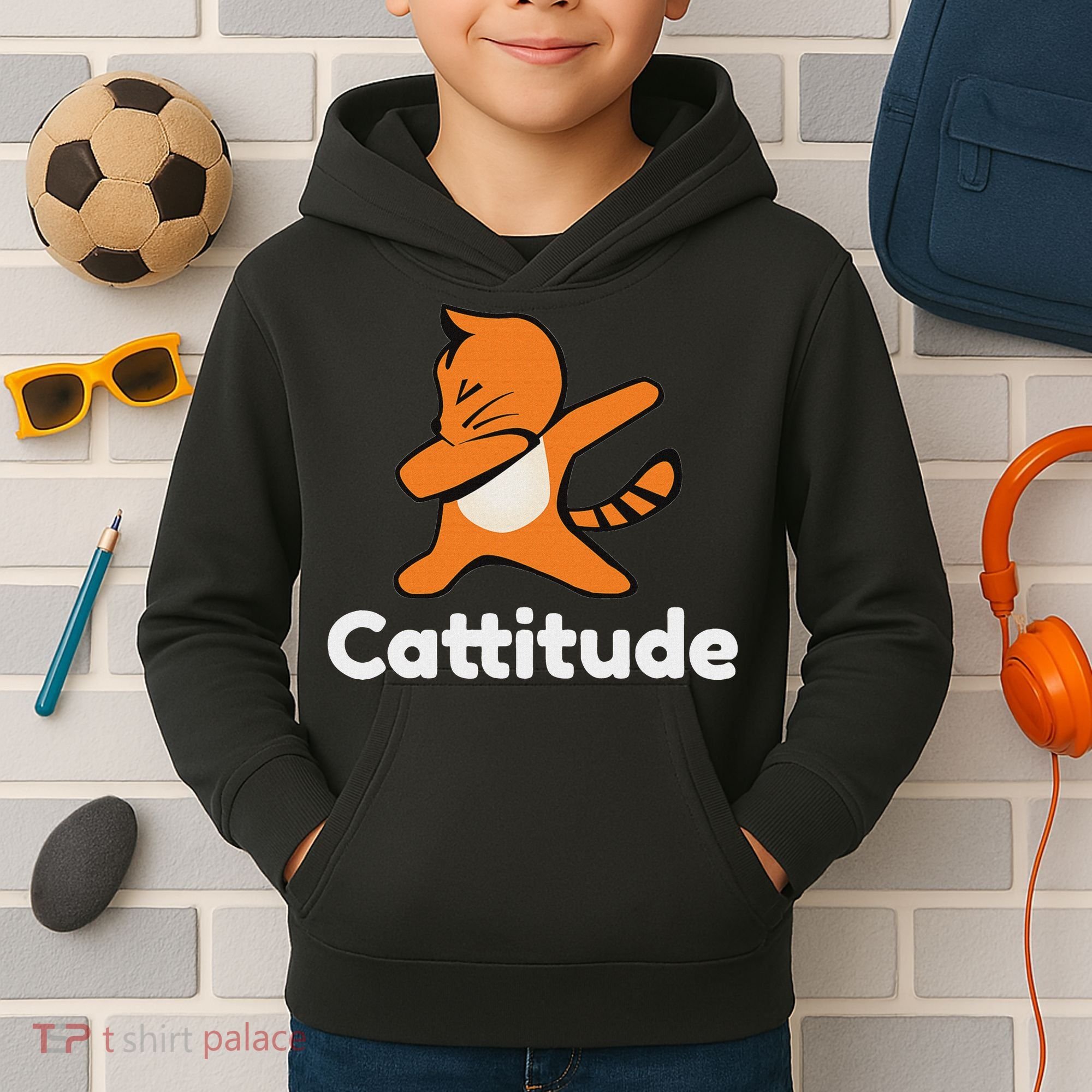 Dabbing Cat Cattitude Funny Attitude Dance Kids Hoodie