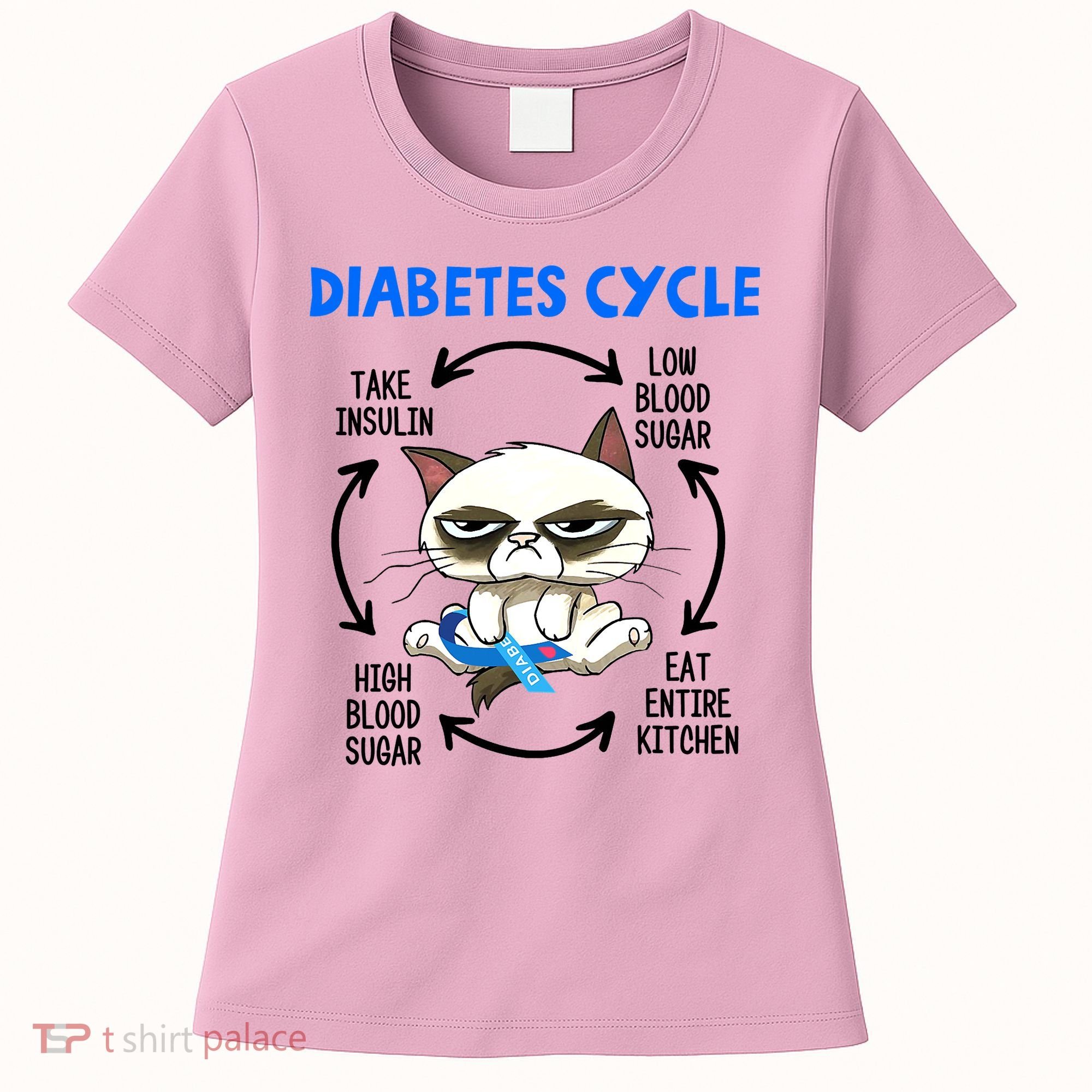 Diabetes Cycle Diabetes Awareness Funny Cat Lover Women's T-Shirt