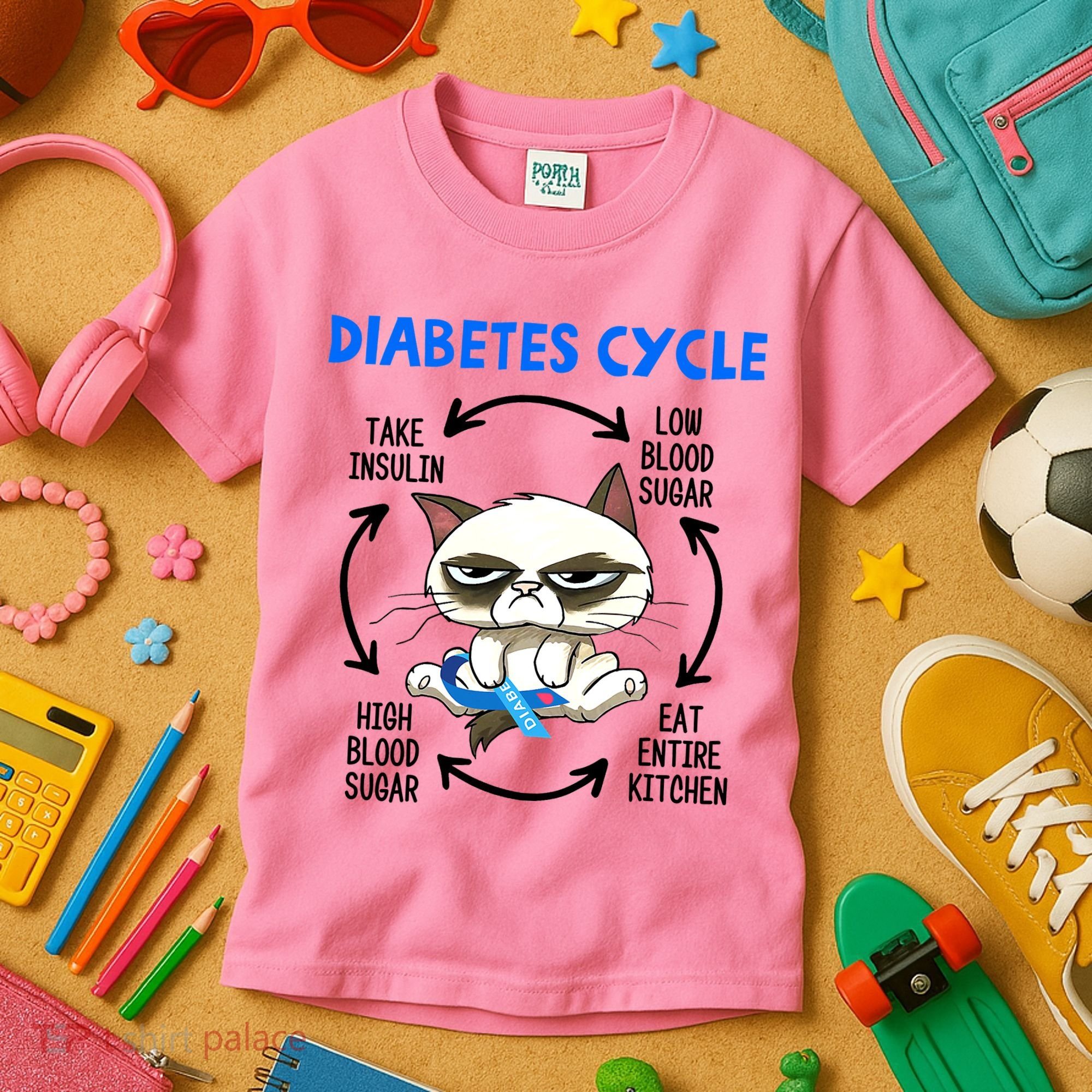 Diabetes Cycle Diabetes Awareness Funny Cat Lover Kids T-Shirt