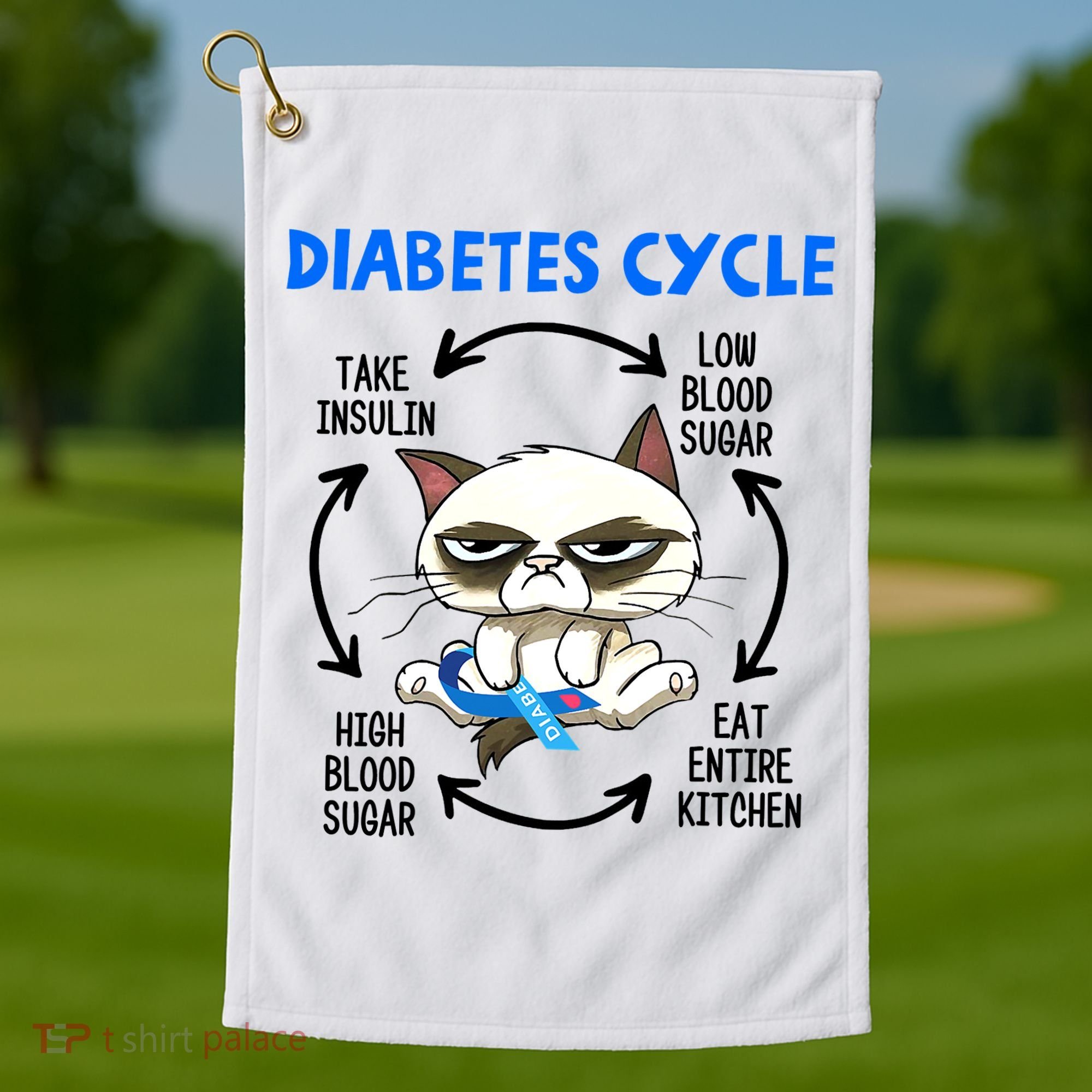 Diabetes Cycle Diabetes Awareness Funny Cat Lover Golf Towel
