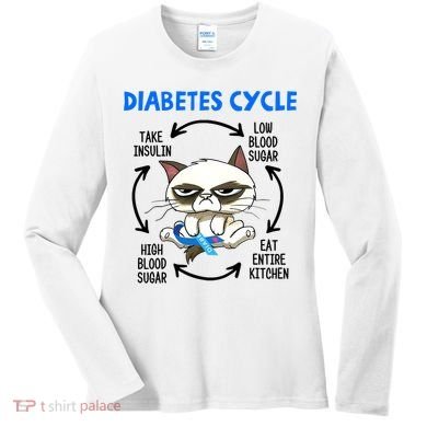 Diabetes Cycle Diabetes Awareness Funny Cat Lover Women's Long Sleeve Shirt