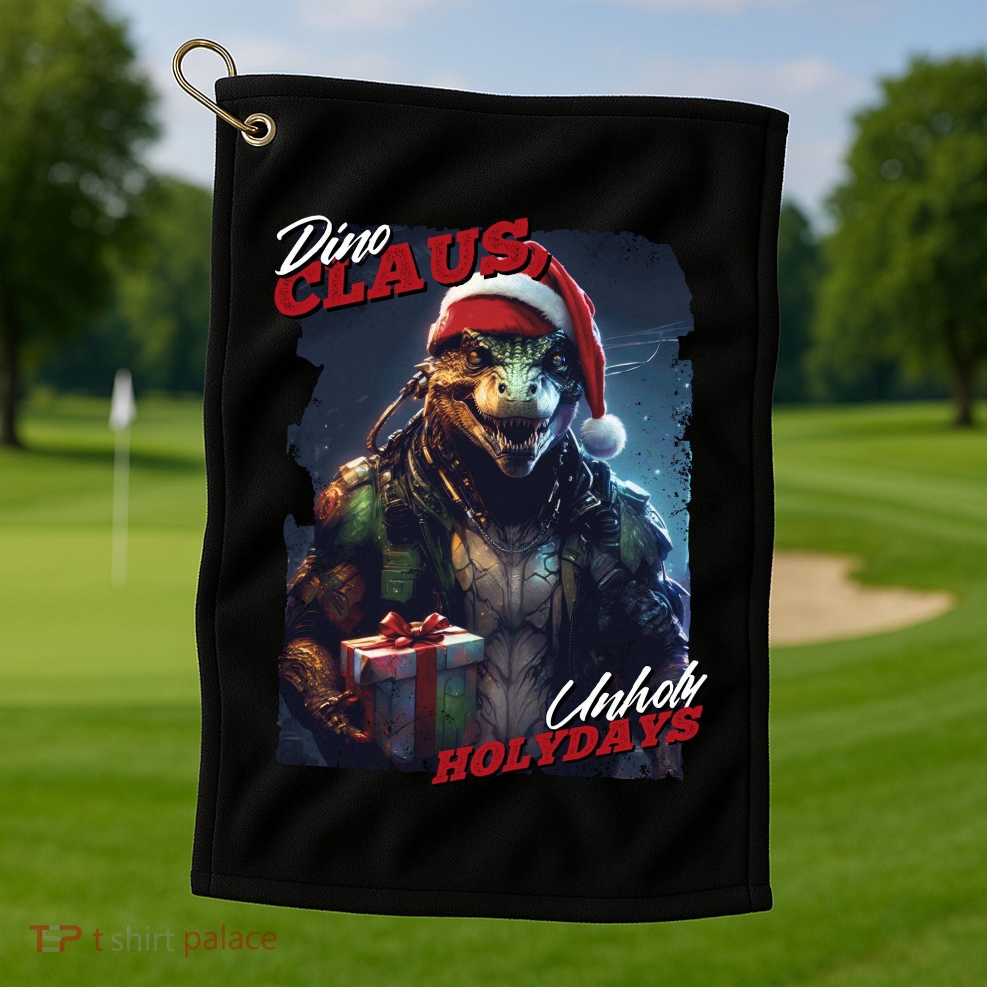Dino Claus Golf Towel