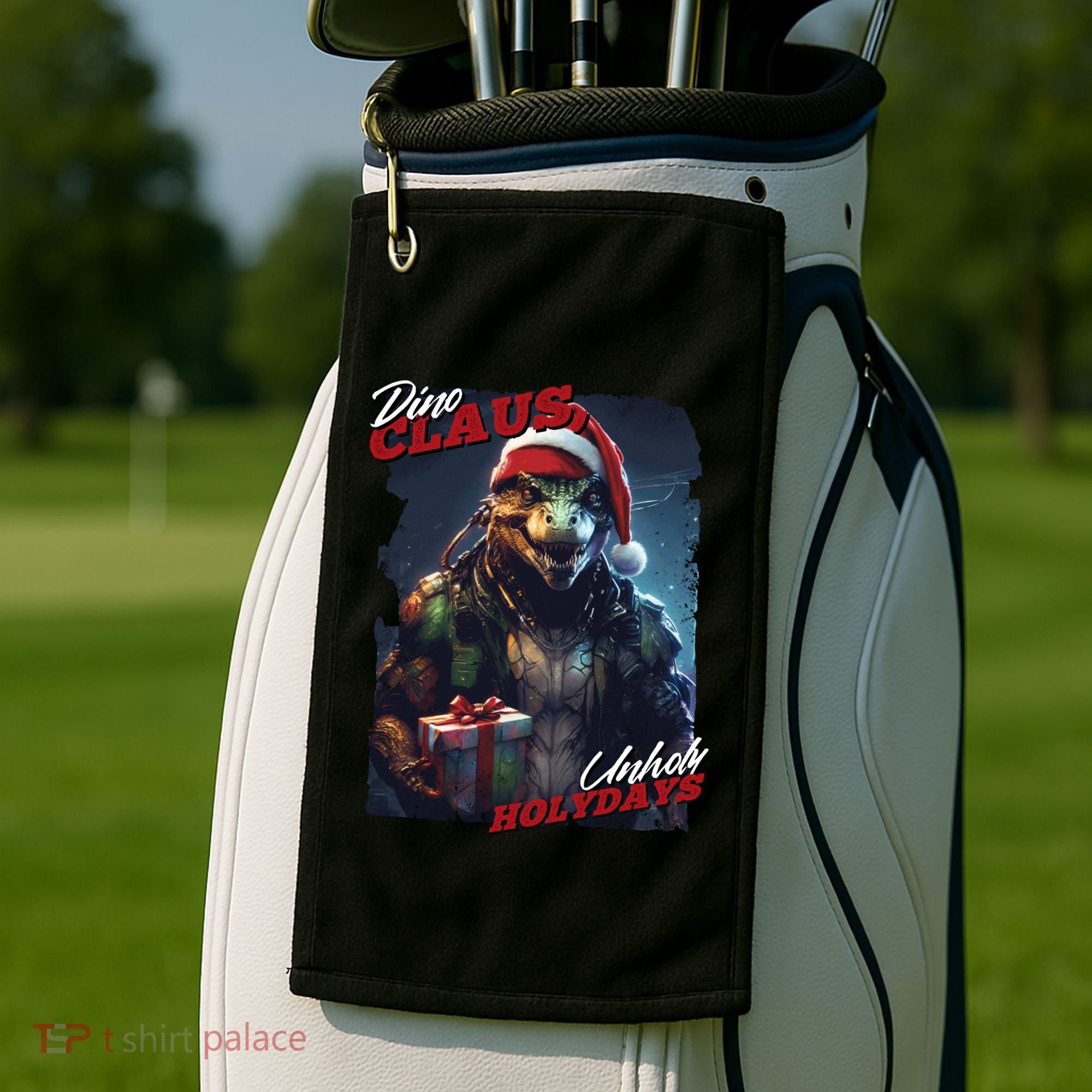 Dino Claus Golf Towel