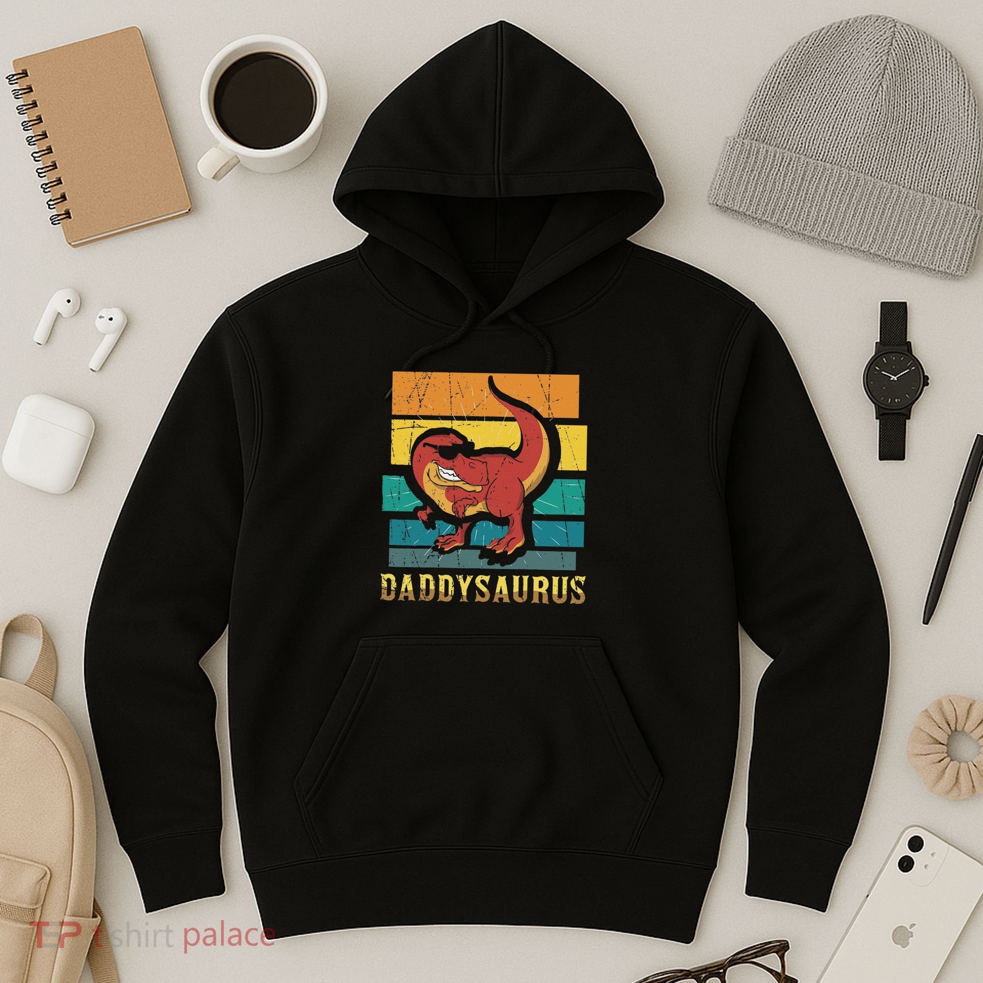 Daddysaurus Cool Dad Dinosaur With Sunglasses Hoodie