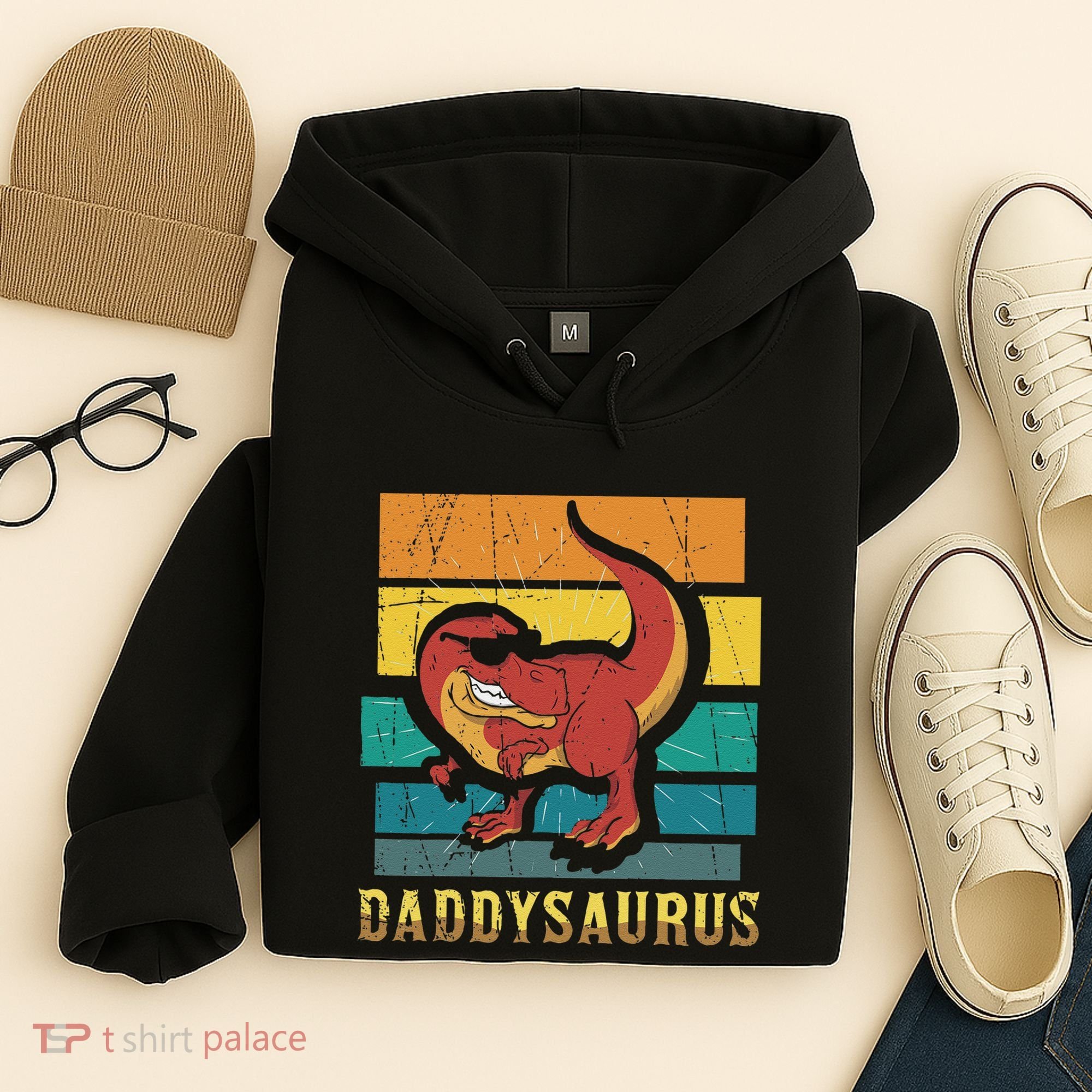 Daddysaurus Cool Dad Dinosaur With Sunglasses Hoodie