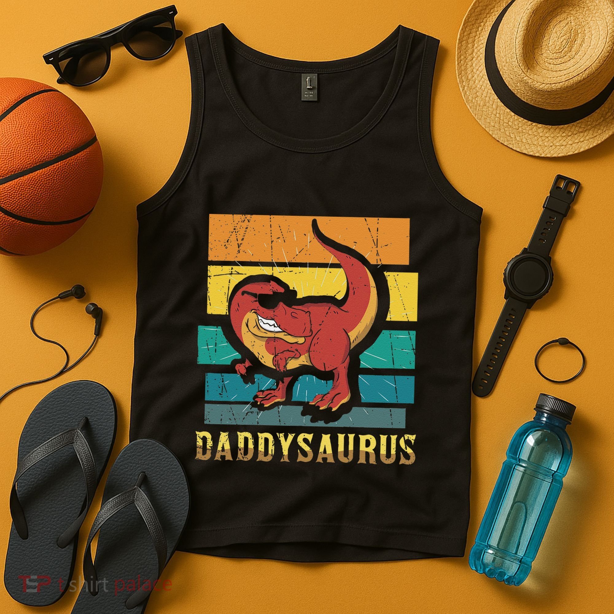 Daddysaurus Cool Dad Dinosaur With Sunglasses Tank Top