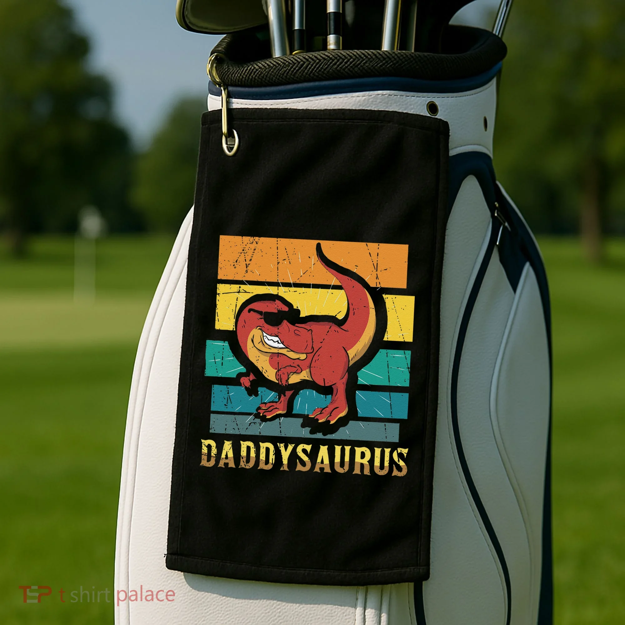 Daddysaurus Cool Dad Dinosaur With Sunglasses Golf Towel