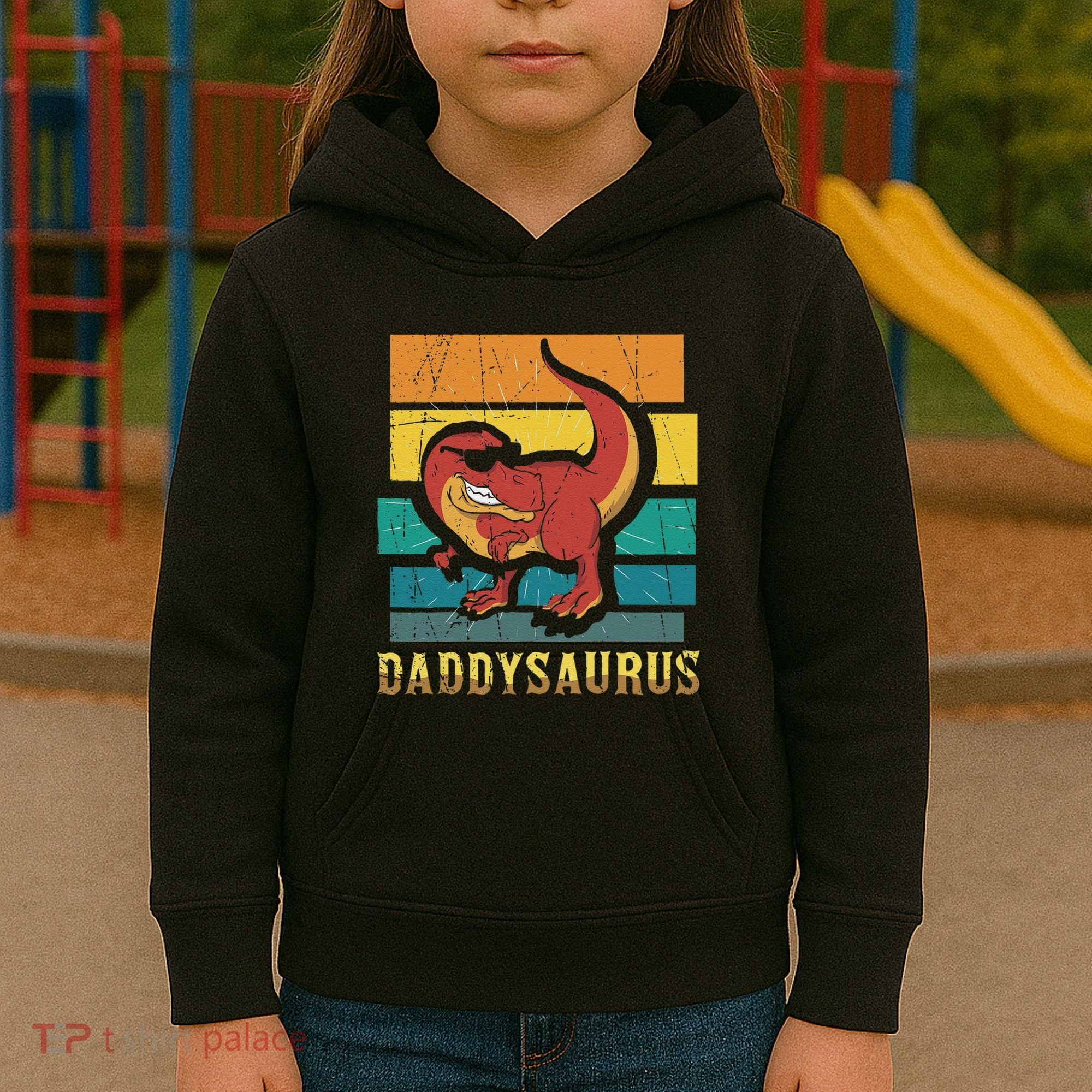 Daddysaurus Cool Dad Dinosaur With Sunglasses Kids Hoodie