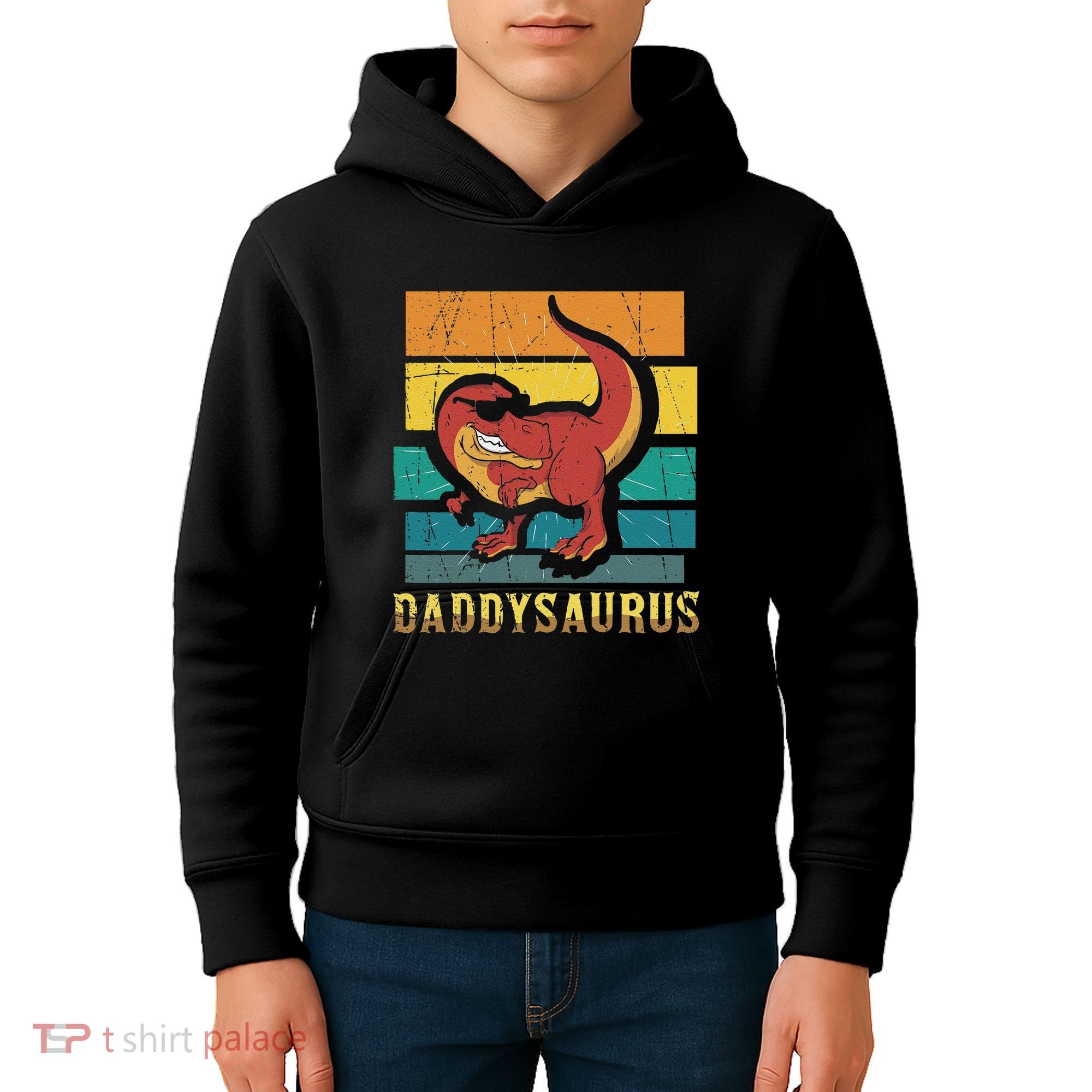 Daddysaurus Cool Dad Dinosaur With Sunglasses Kids Hoodie