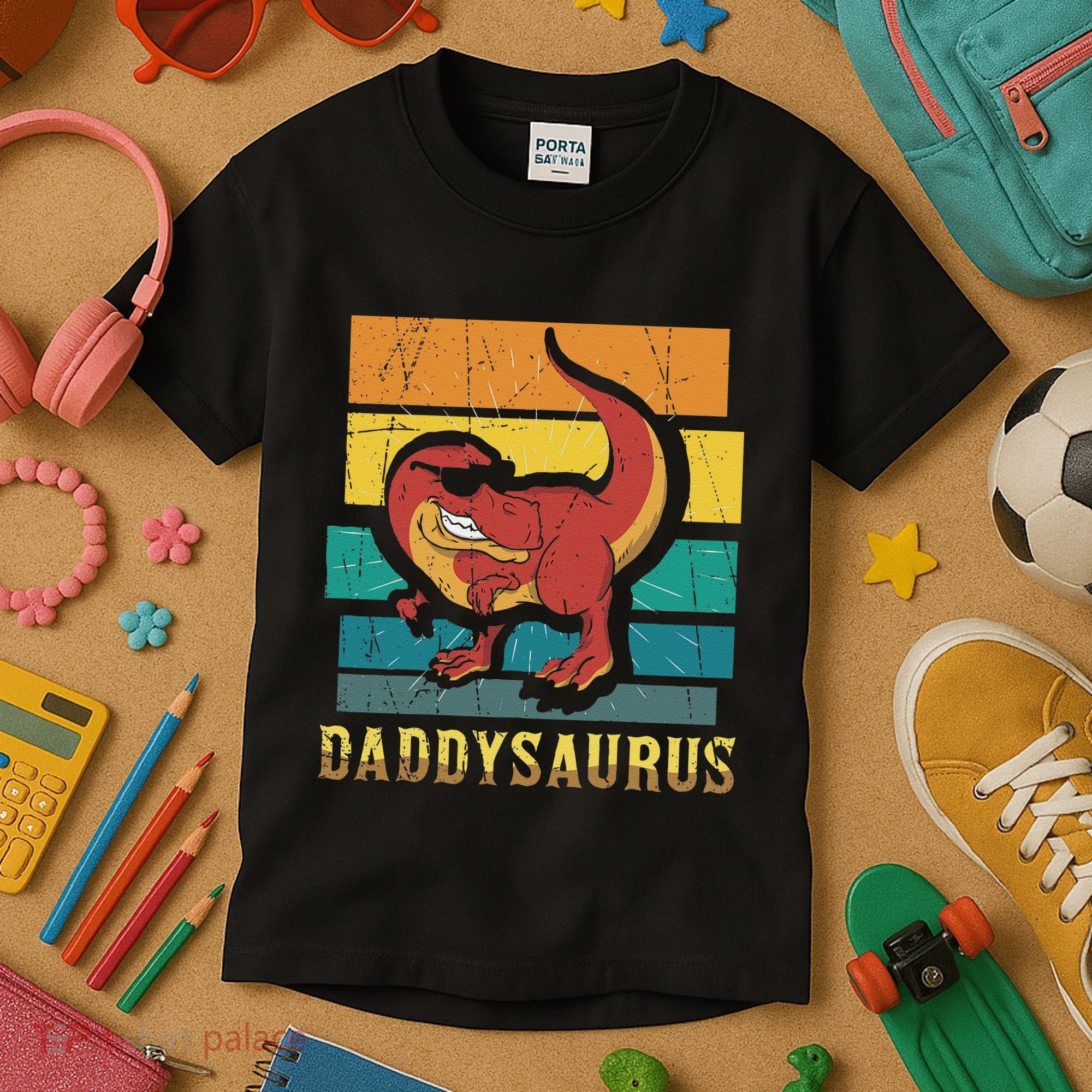 Daddysaurus Cool Dad Dinosaur With Sunglasses Kids T-Shirt