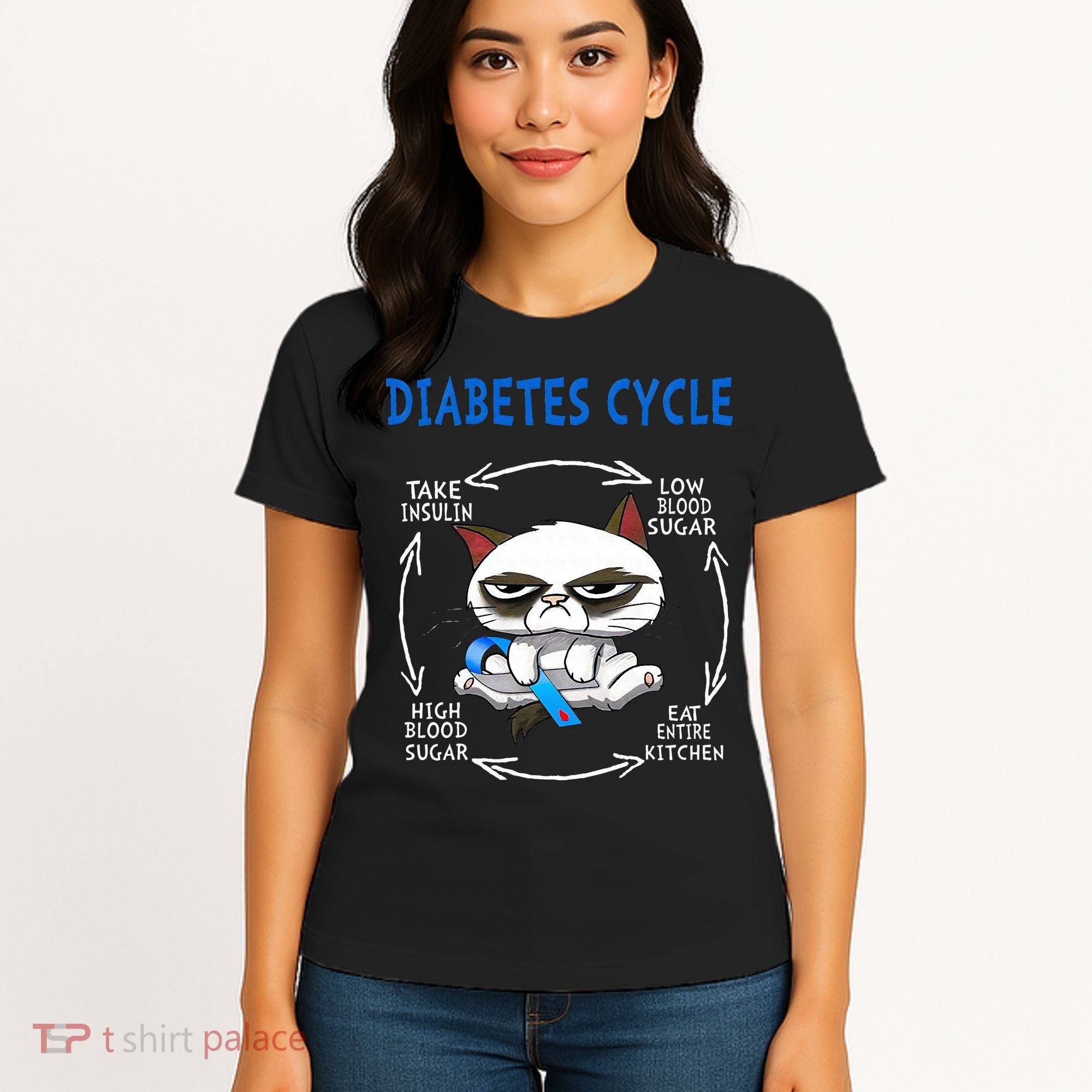 Diabetes Cycle Diabetes Awareness Funny Cat Outfits Women's T-Shirt