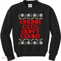 Drunk Cigs DonT Count Ugly Christmas Outfit Funny Kids Sweatshirt thumb 0