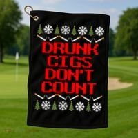 Drunk Cigs DonT Count Ugly Christmas Outfit Funny Golf Towel thumb 1
