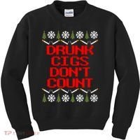 Drunk Cigs DonT Count Ugly Christmas Outfit Funny Kids Sweatshirt thumb 0