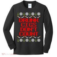 Drunk Cigs DonT Count Ugly Christmas Outfit Funny Kids Long Sleeve Shirt thumb 0