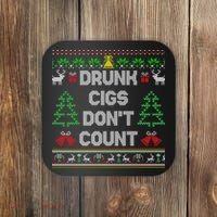 Drunk Cigs Dont Count Ugly Christmas Sweater Coaster thumb 0