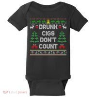 Drunk Cigs Dont Count Ugly Christmas Sweater Baby Bodysuit thumb 0