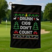 Drunk Cigs Dont Count Ugly Christmas Sweater Golf Towel thumb 1