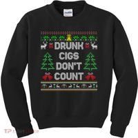 Drunk Cigs Dont Count Ugly Christmas Sweater Kids Sweatshirt thumb 0