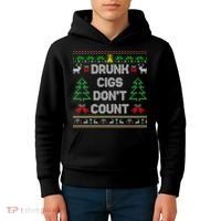 Drunk Cigs Dont Count Ugly Christmas Sweater Kids Hoodie thumb 4