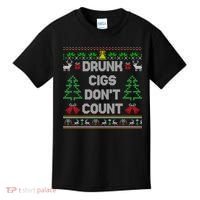Drunk Cigs Dont Count Ugly Christmas Sweater Kids T-Shirt thumb 0