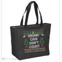 Drunk Cigs Dont Count Ugly Christmas Sweater Tote Bag thumb 2