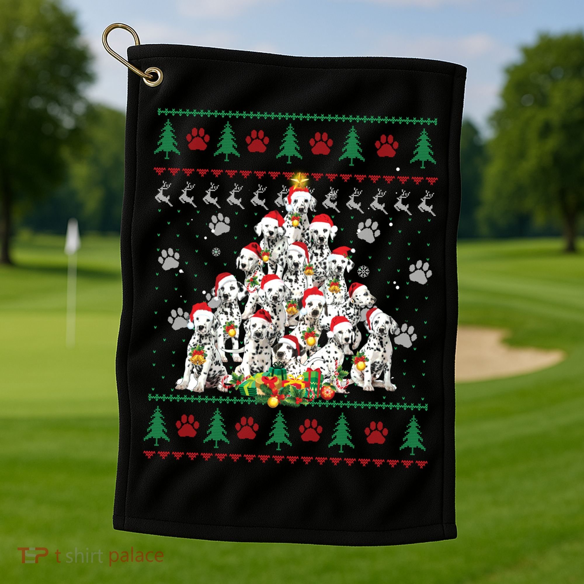 Dalmatian Christmas Dog Lover Gift Ugly Sweater Xmas Tree Gift Golf Towel