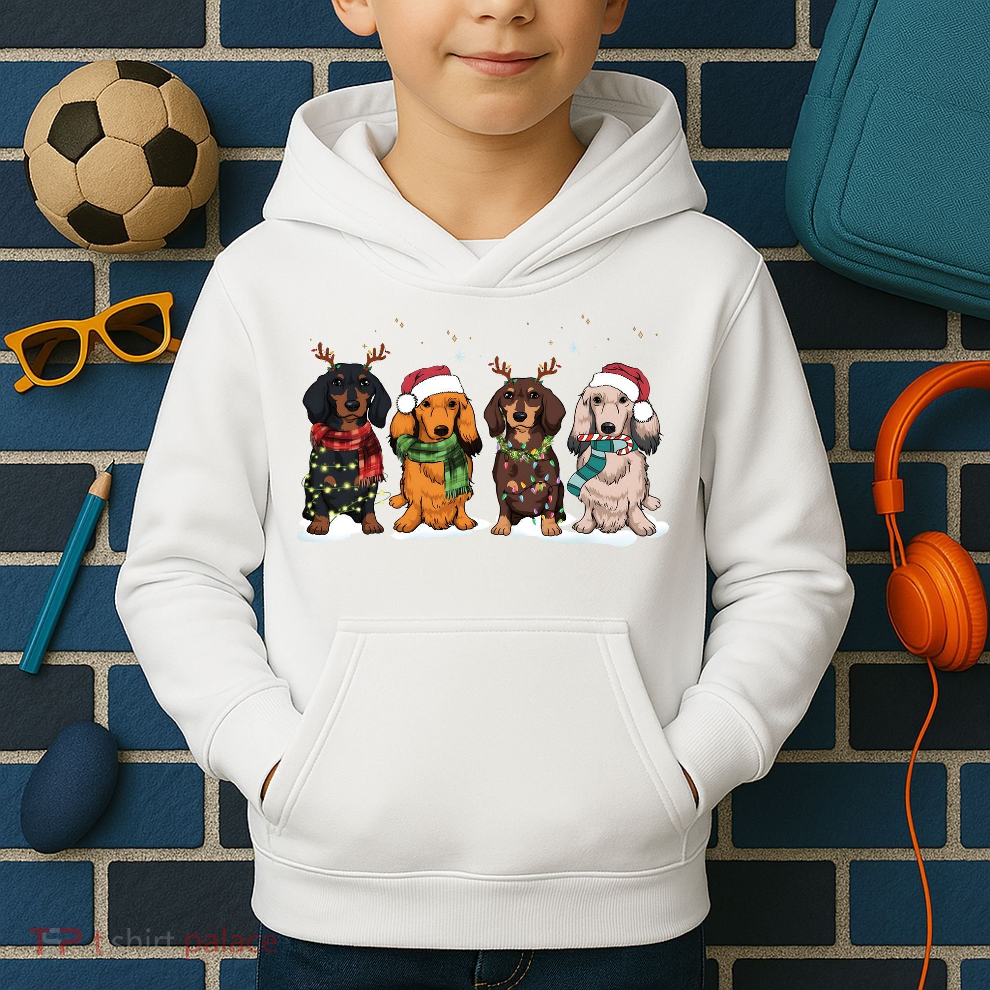 Dachshund Christmas Dog Lover Family Kids Hoodie