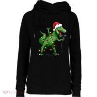Dinosaur Christmas Fa Ra Rawr Tree Rex Xmas Dino Gift Womens Funnel Neck Pullover Hood thumb 0