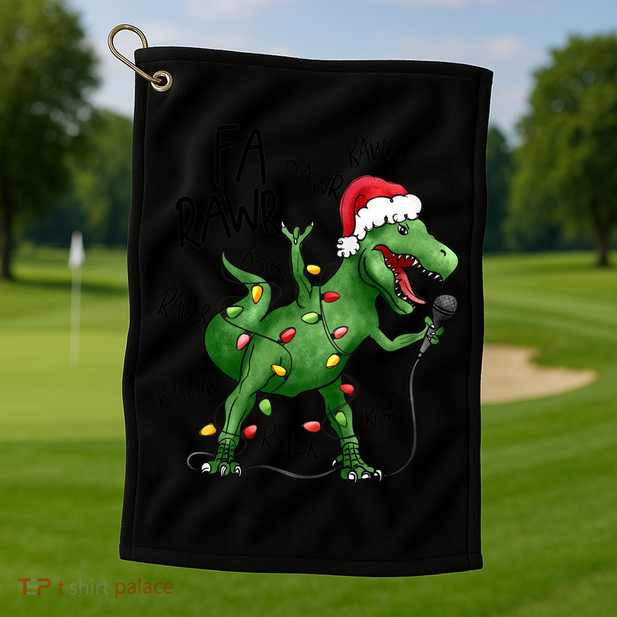 Dinosaur Christmas Fa Ra Rawr Tree Rex Xmas Dino Gift Golf Towel