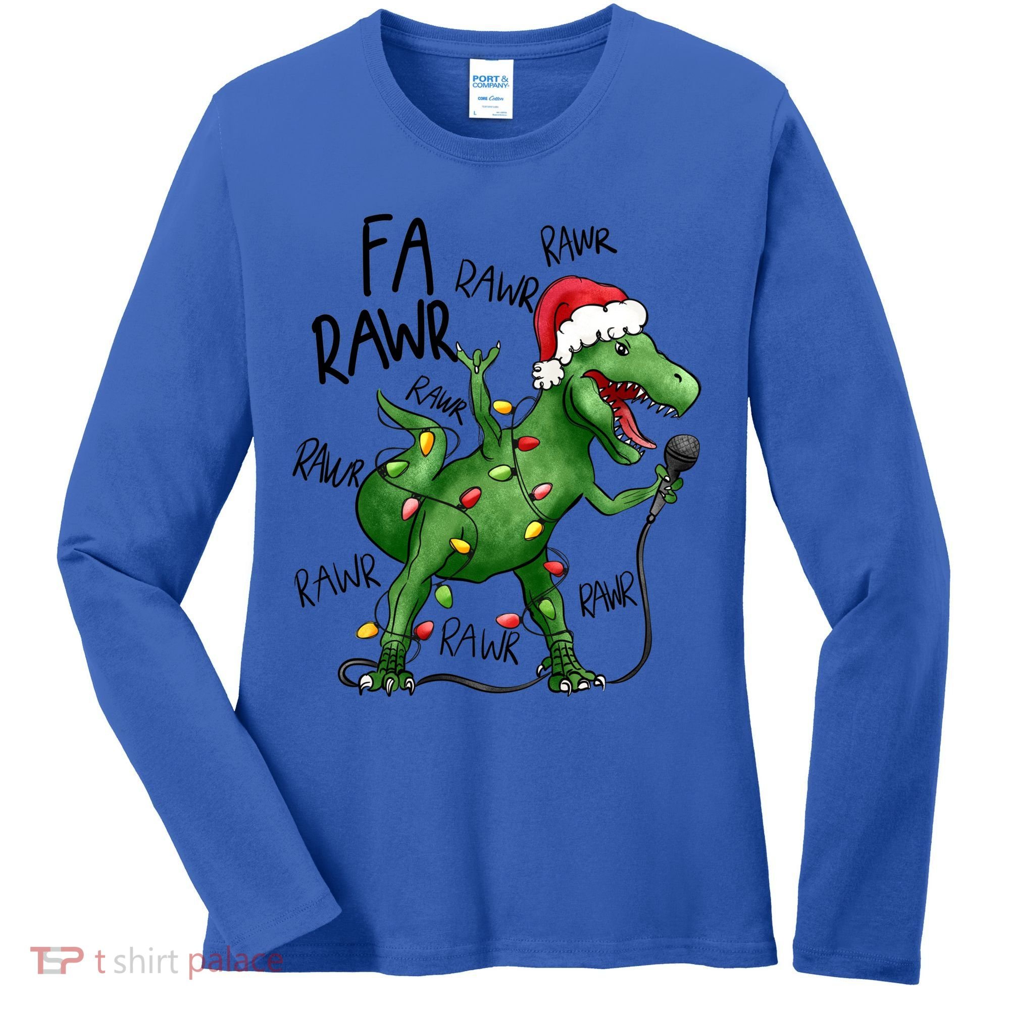 Dinosaur Christmas Fa Ra Rawr Tree Rex Xmas Dino Gift Women's Long Sleeve Shirt