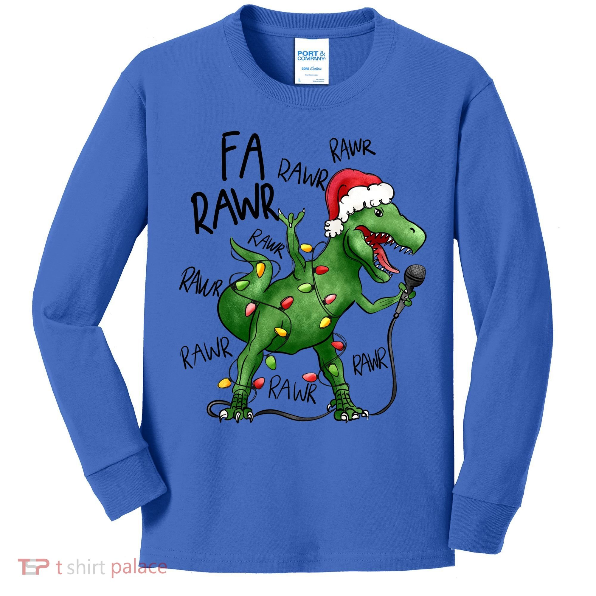 Dinosaur Christmas Fa Ra Rawr Tree Rex Xmas Dino Gift Kids Long Sleeve Shirt