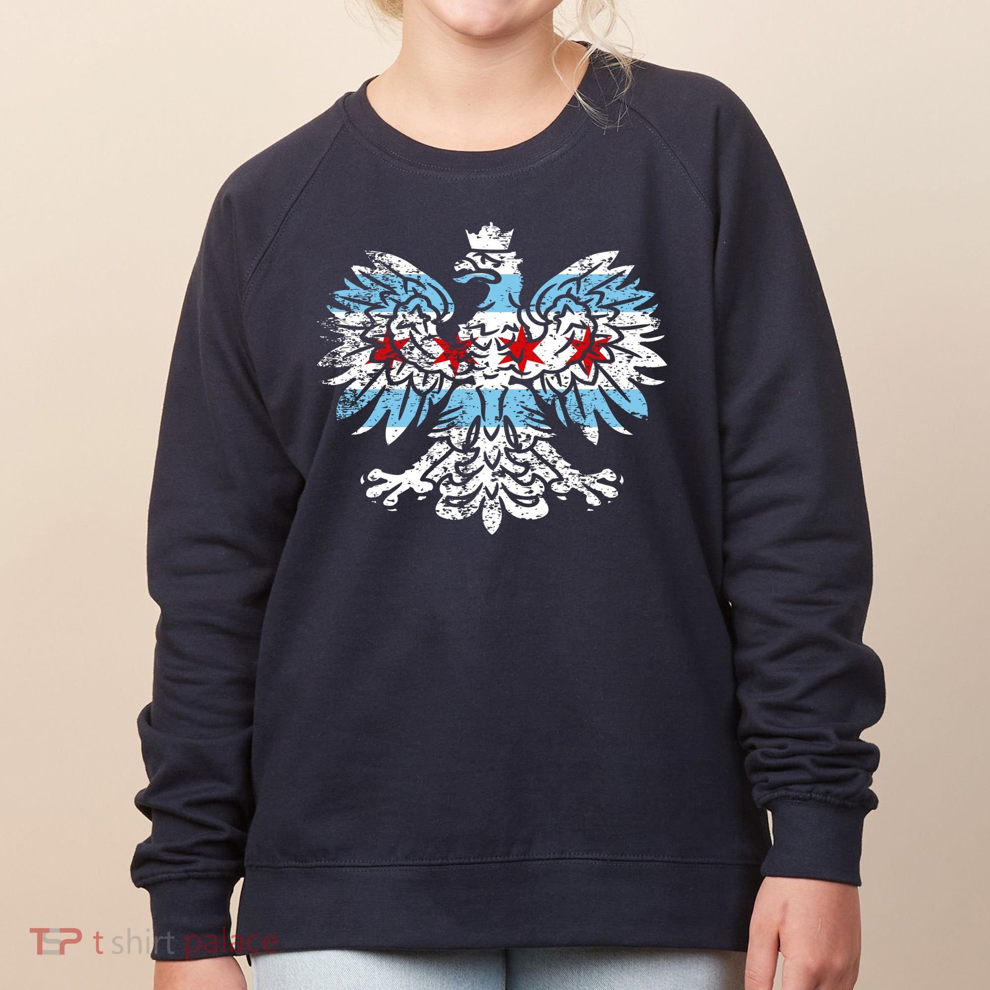 Distressed Chicago Flag Polish Poland Eagle Women's Sweatshirt