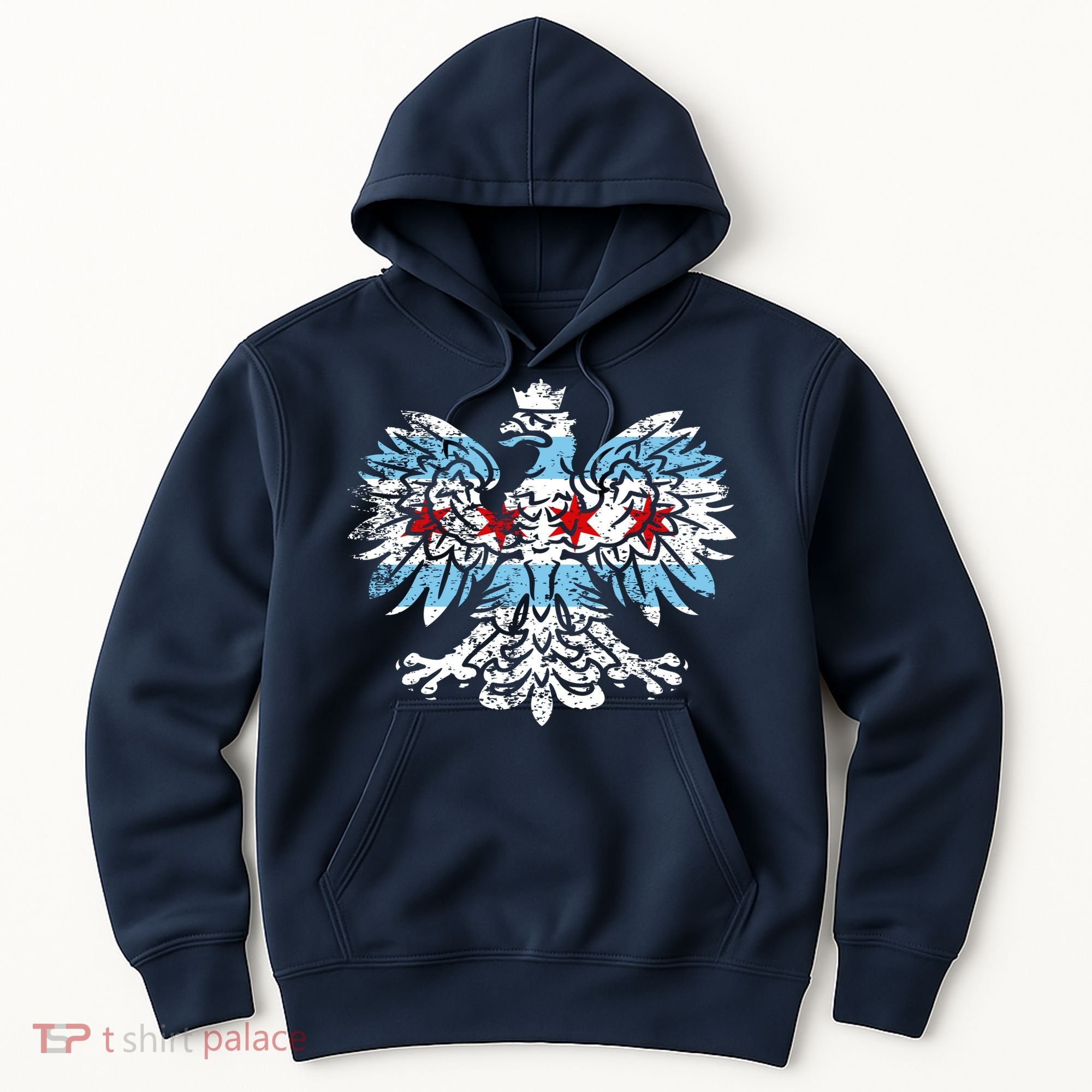 Distressed Chicago Flag Polish Poland Eagle Hoodie