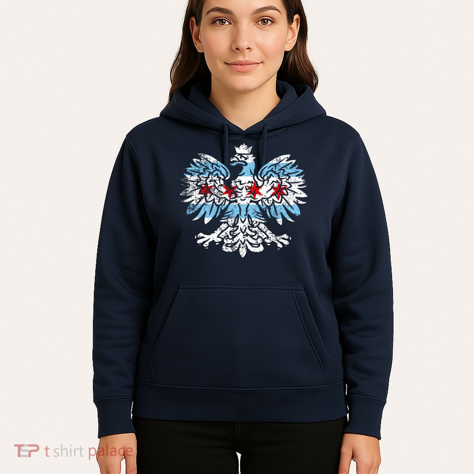 Distressed Chicago Flag Polish Poland Eagle Hoodie