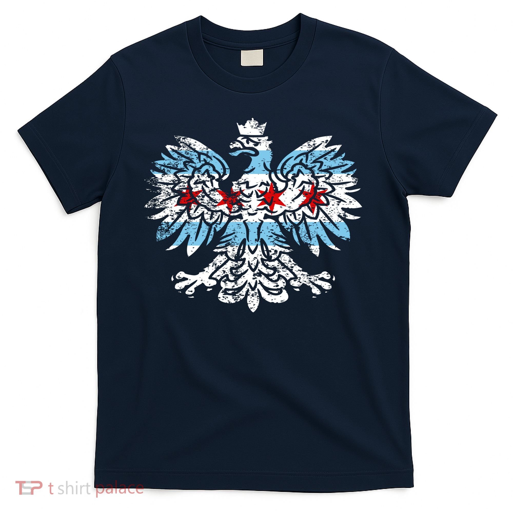 Distressed Chicago Flag Polish Poland Eagle T-Shirt
