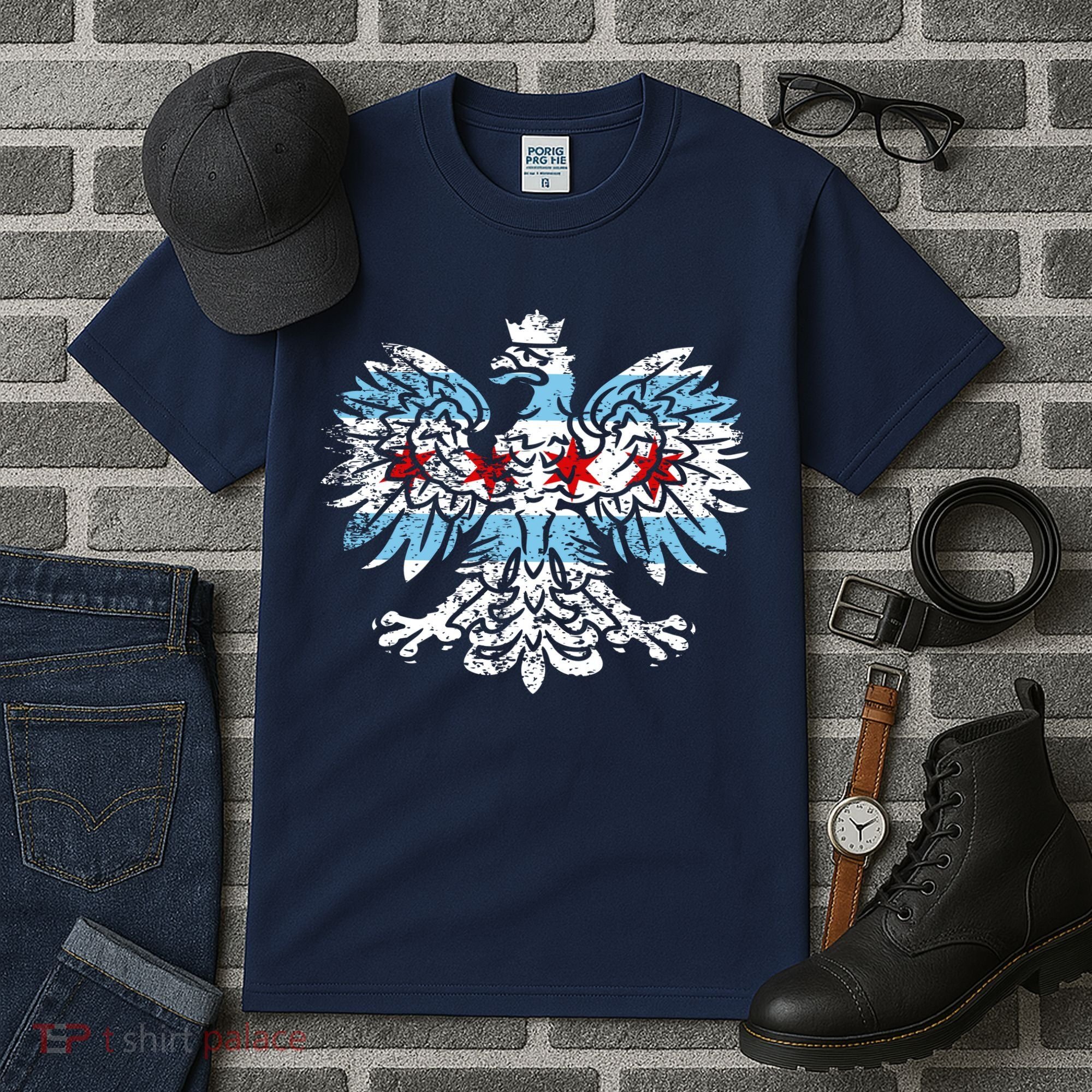 Distressed Chicago Flag Polish Poland Eagle Tall T-Shirt