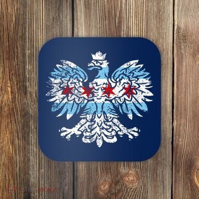 Distressed Chicago Flag Polish Poland Eagle Coaster